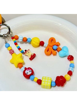 Kawaii Beaded Pearl Phone Charms Strap Cute apple blossoms Cell Phone Lanyard Wrist Strap - view 5